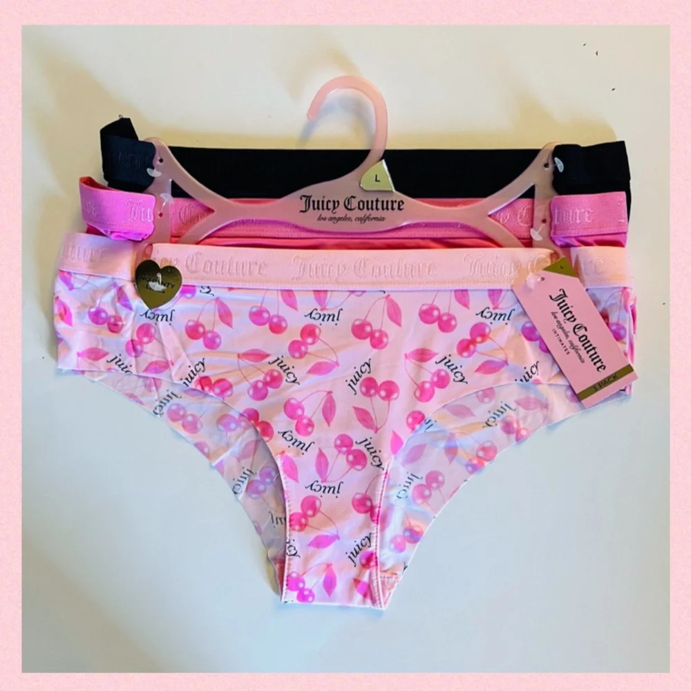 JUICY COUTURE 3pk Seamless No show Panties With Logo Cherry Pink Black LARGE - Picture 4 of 11